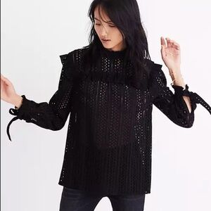 Madewell Eyelet Mockneck Ruffle Top